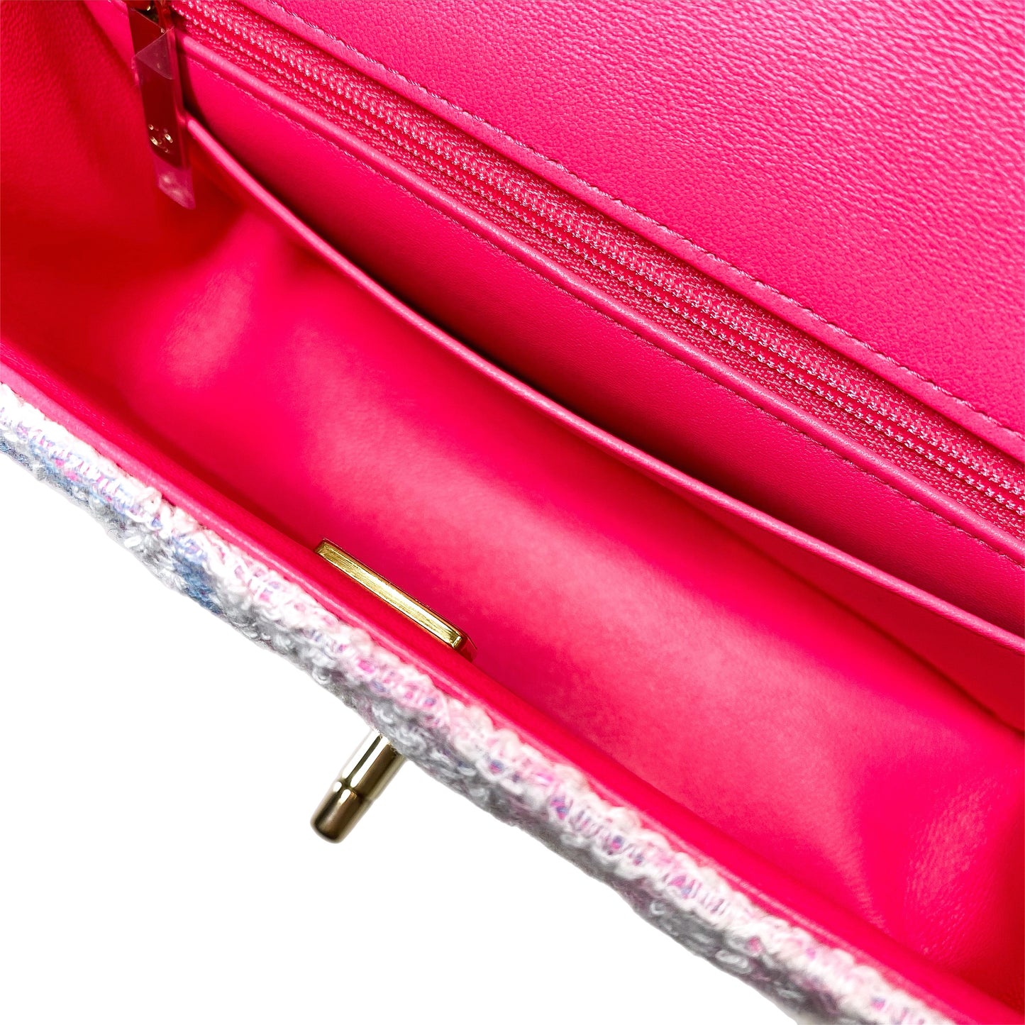 Chanel Quilted Pink Multicolor Tweed Mini Rectangular Flap Bag