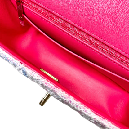 Chanel Quilted Pink Multicolor Tweed Mini Rectangular Flap Bag