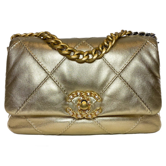 Chanel 19 Small Gold Quilted Flap Bag