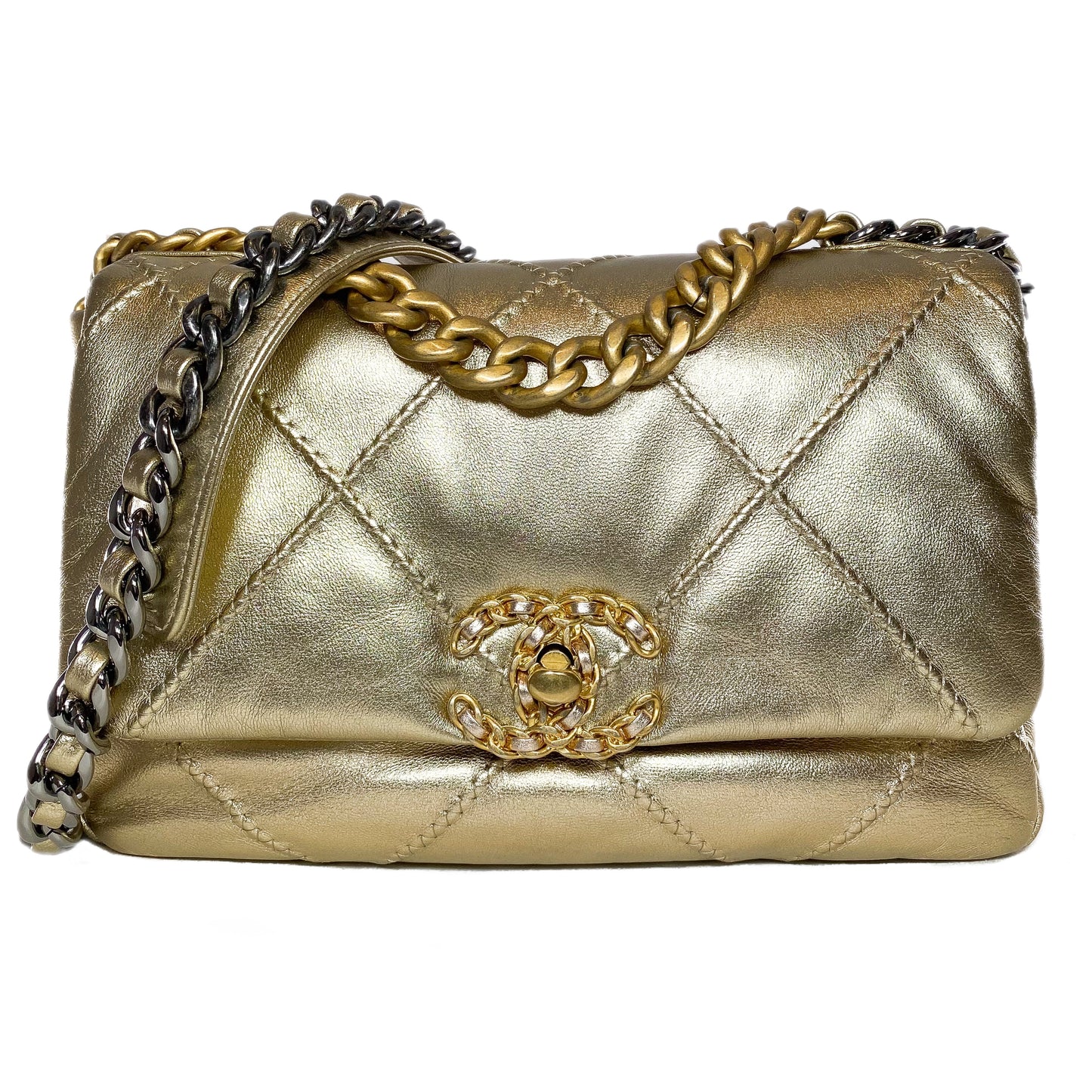 Chanel 19 Small Gold Quilted Flap Bag