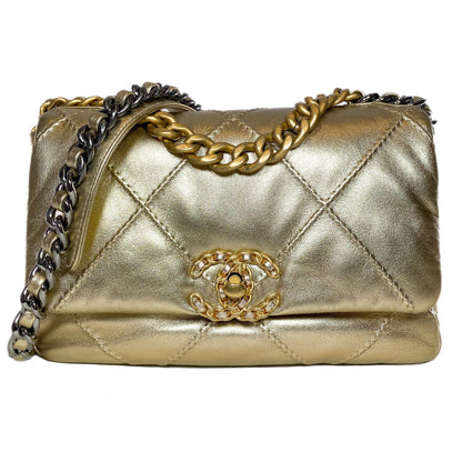 Chanel 19 Small Gold Quilted Flap Bag