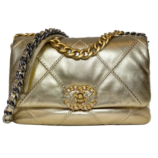 Chanel 19 Small Gold Quilted Flap Bag