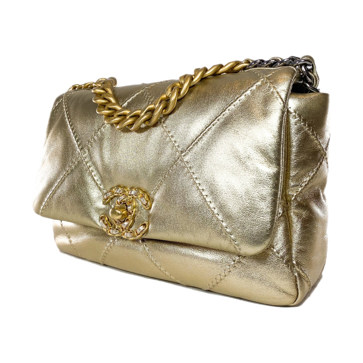 Chanel 19 Small Gold Quilted Flap Bag