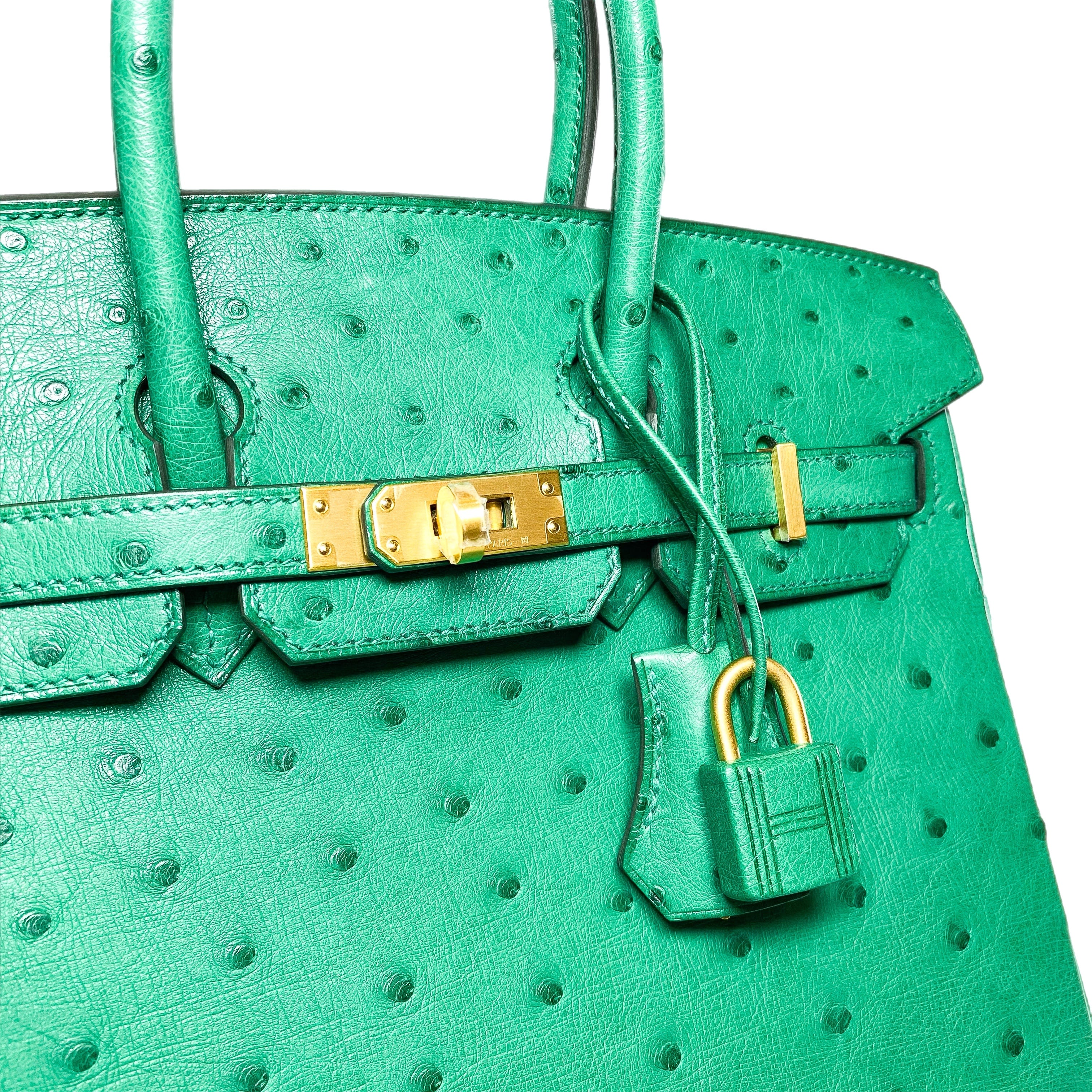 Hermes Birkin 25 Malachite Ostrich Special Order Horseshoe Stamp