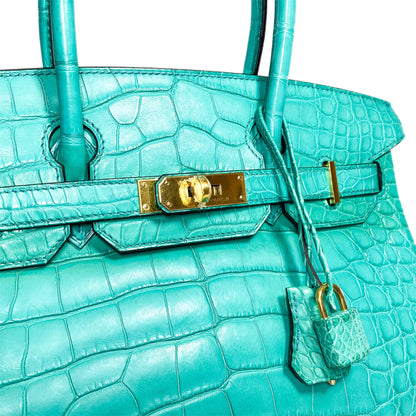 Hermes Birkin 30 Blue Paon Matte Alligator Gold Hardware