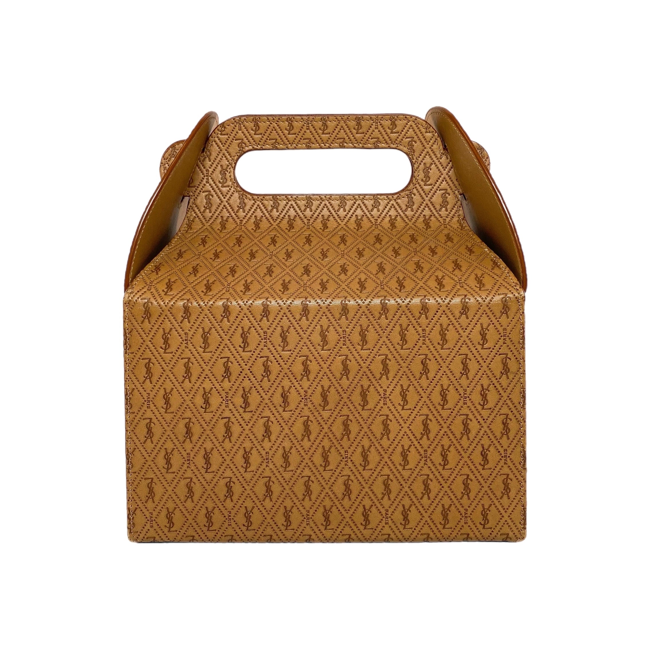 YSL Dusty Vintage Brown Gold Logo Take Away Box Clutch