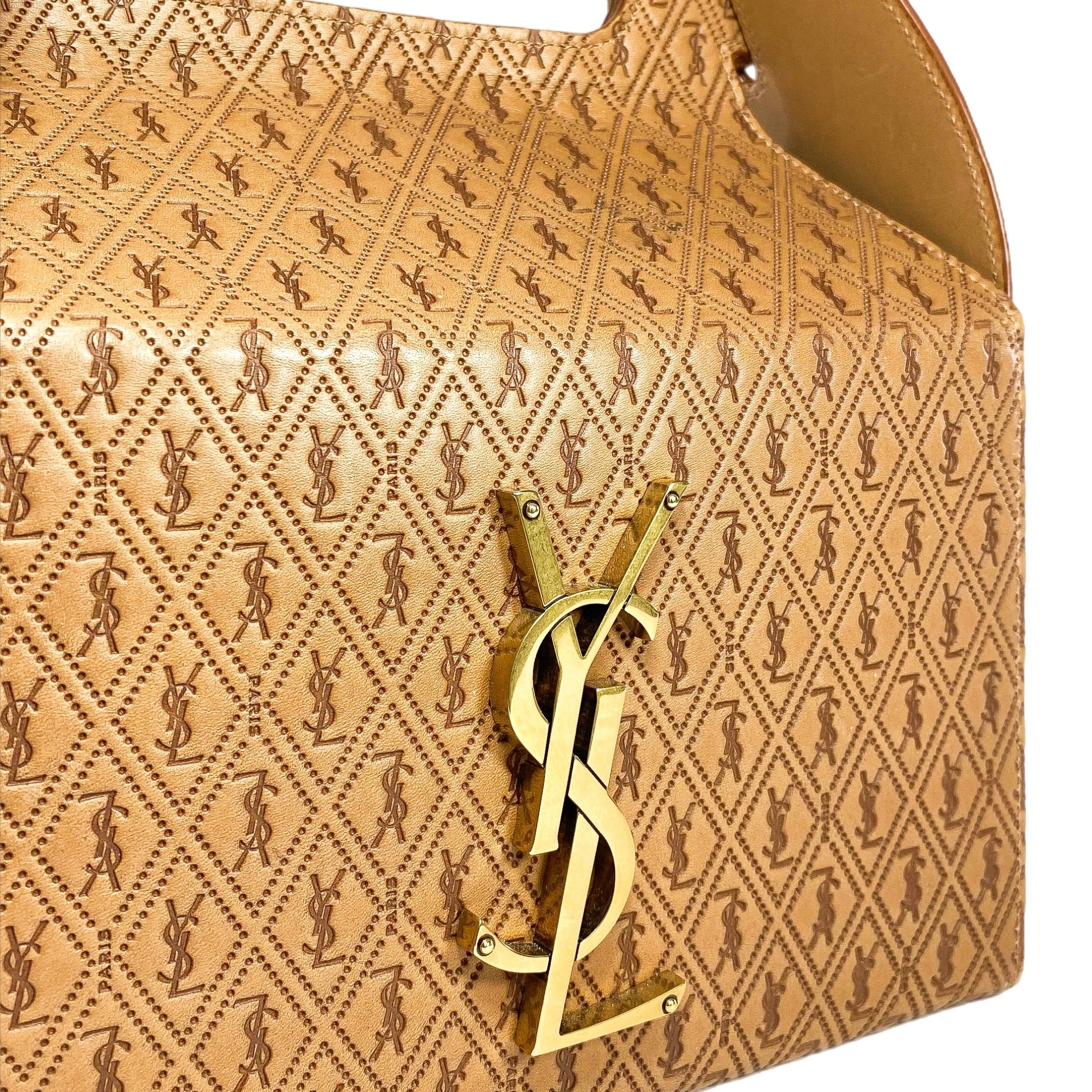 YSL Dusty Vintage Brown Gold Logo Take Away Box Clutch – Consign