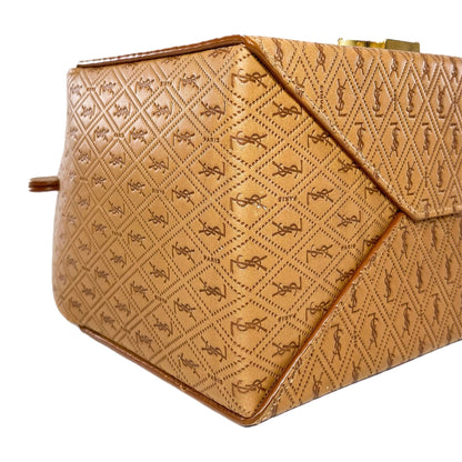 YSL Dusty Vintage Brown Gold Logo Take Away Box Clutch