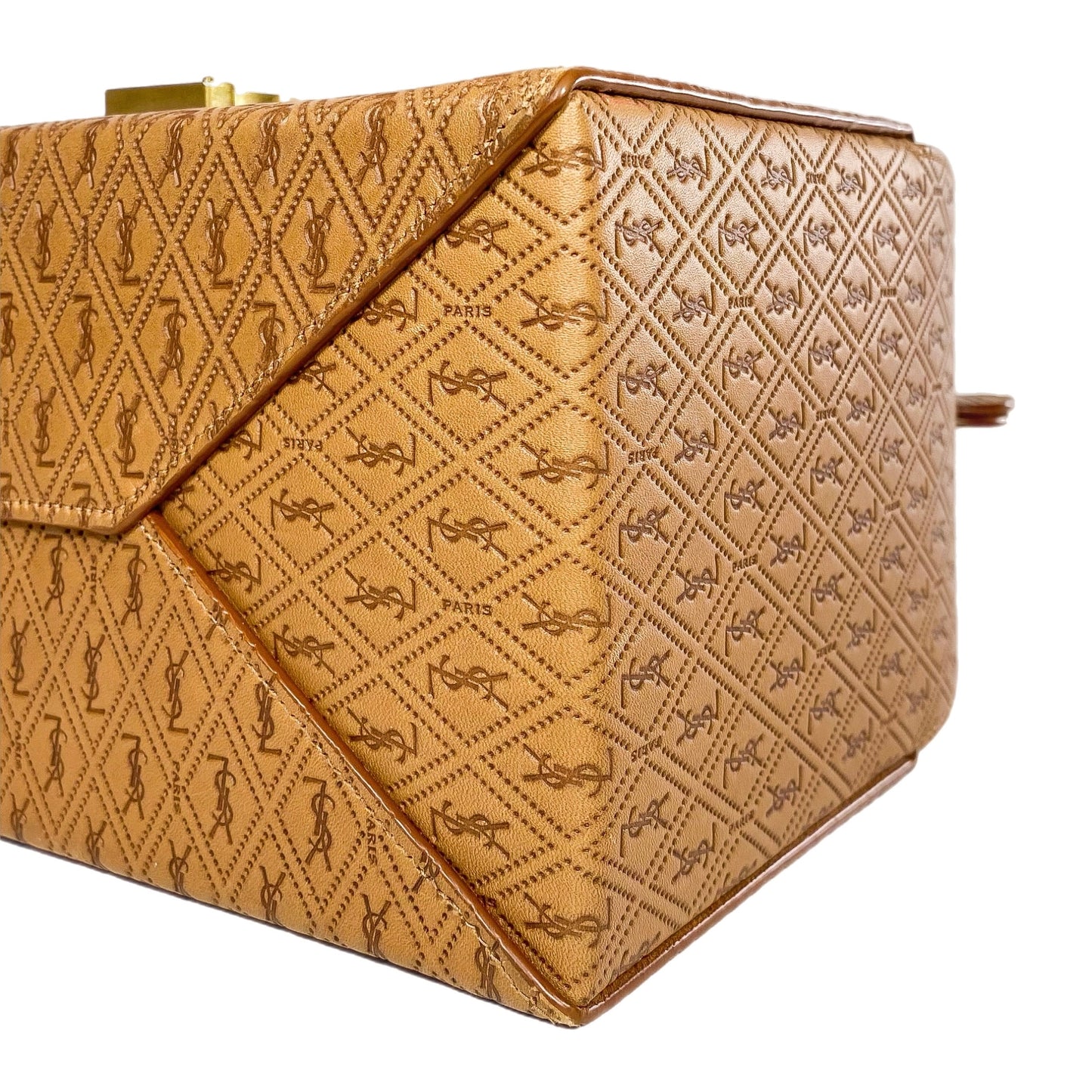 YSL Dusty Vintage Brown Gold Logo Take Away Box Clutch