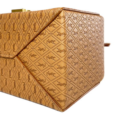 YSL Dusty Vintage Brown Gold Logo Take Away Box Clutch