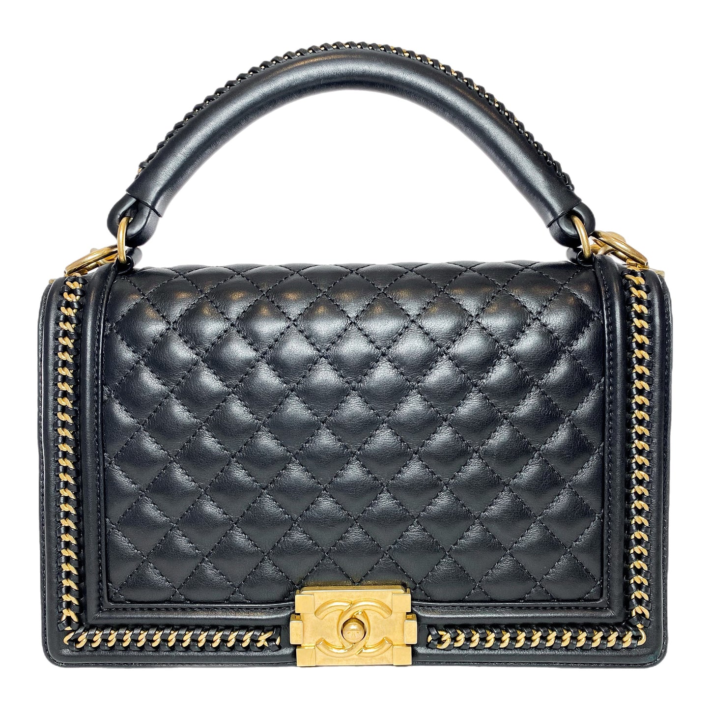 Chanel Black New Medium Chain Around Top Handle Boy Bag