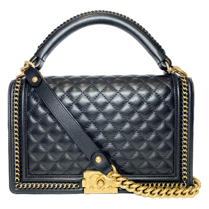 Chanel Black New Medium Chain Around Top Handle Boy Bag