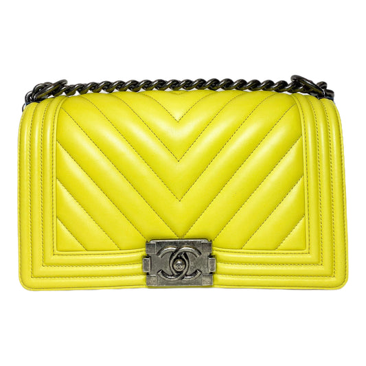 Chanel Chartreuse Old Medium Chevron Boy Bag