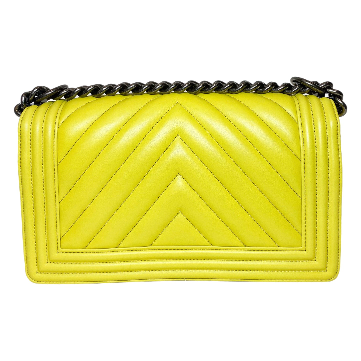 Chanel Chartreuse Old Medium Chevron Boy Bag