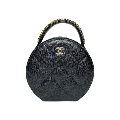 Chanel Black Round Top Handle Jewelry Box