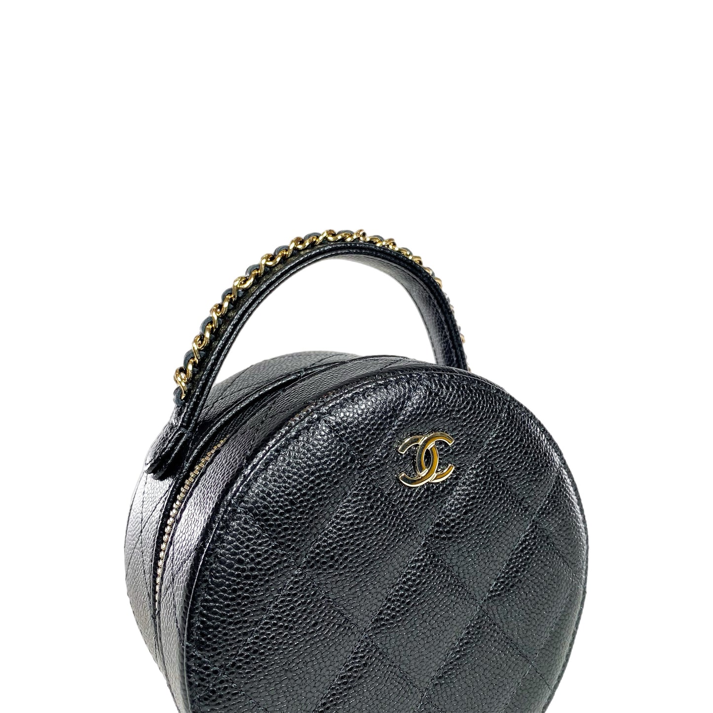 Chanel Black Round Top Handle Jewelry Box