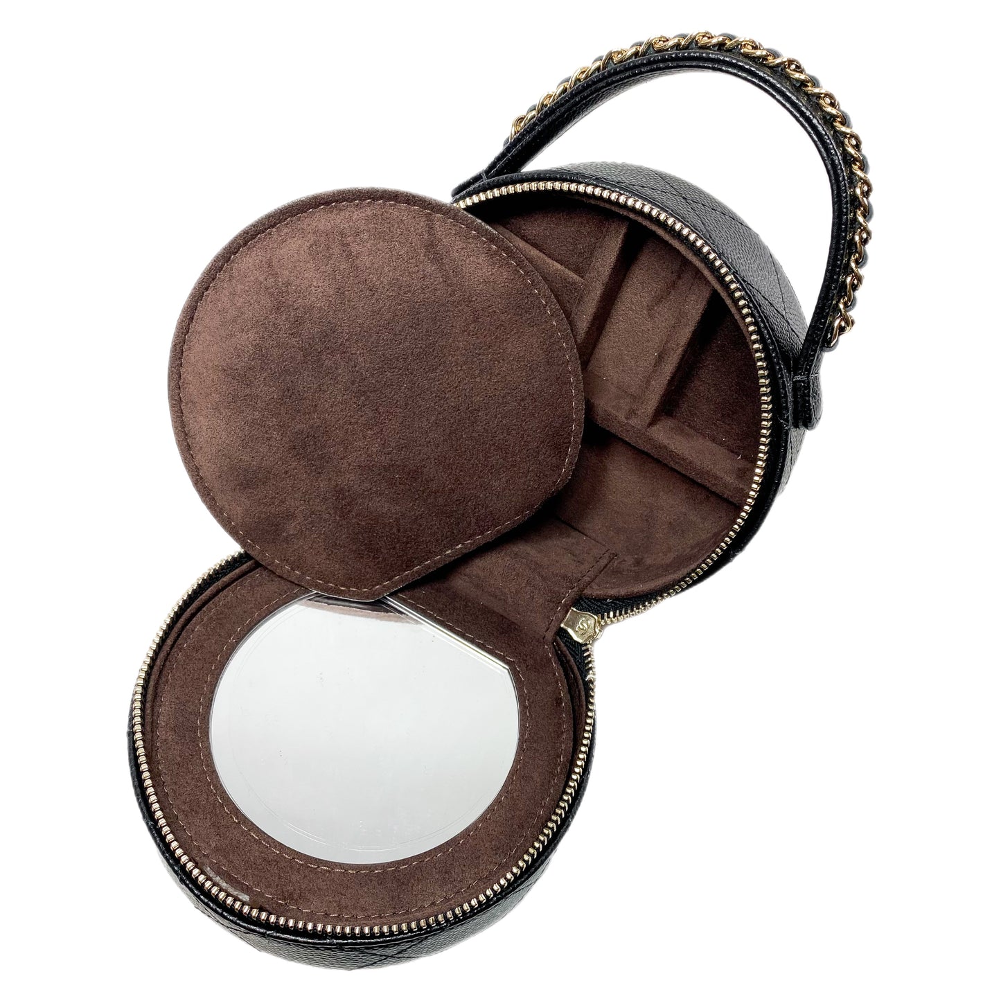 Chanel Black Round Top Handle Jewelry Box