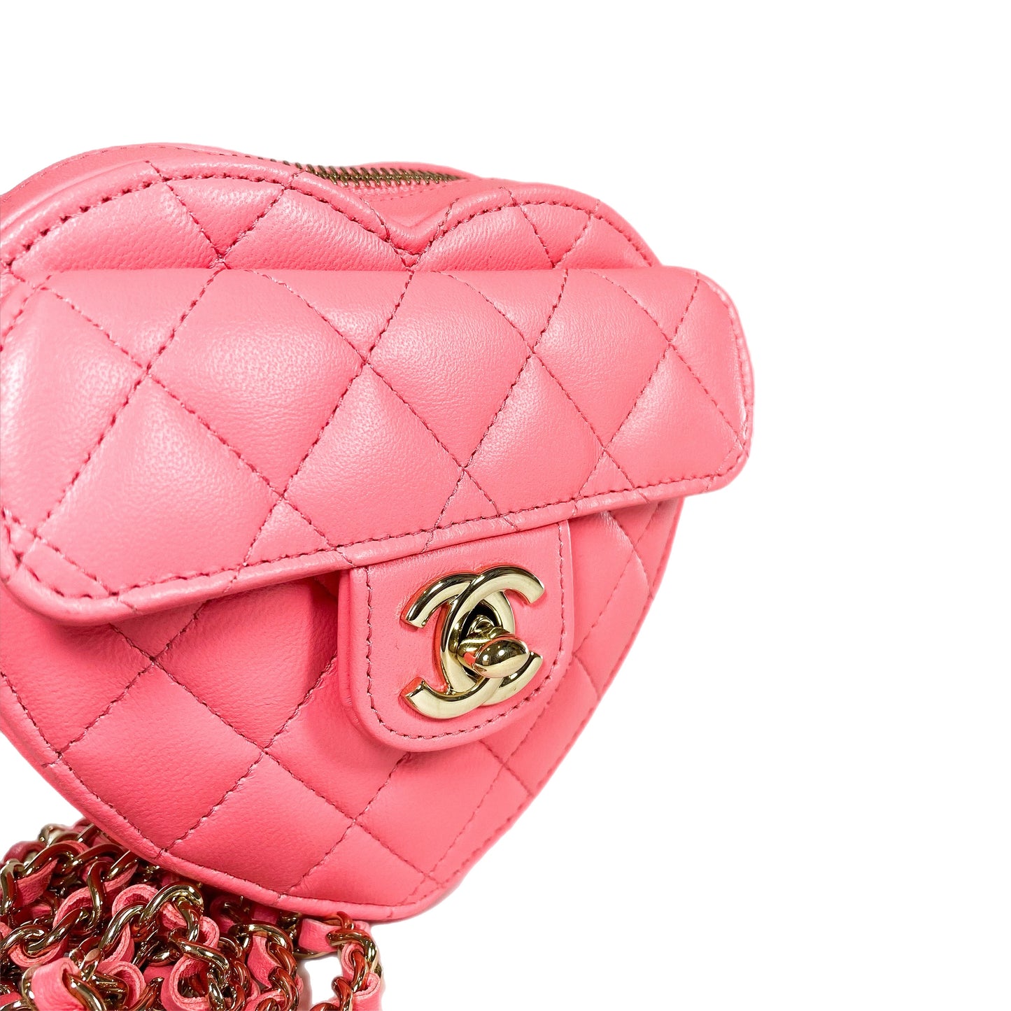 Chanel Pink CC In Love Heart Clutch with Chain