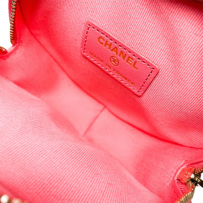 Chanel Pink CC In Love Heart Clutch with Chain