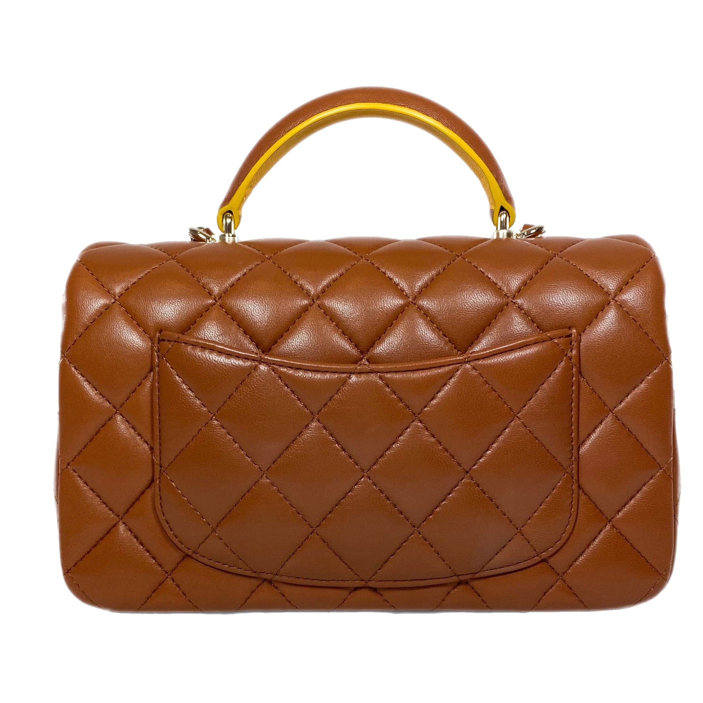 Chanel Quilted Lambskin Brown and Yellow Mini Top Handle Flap Bag