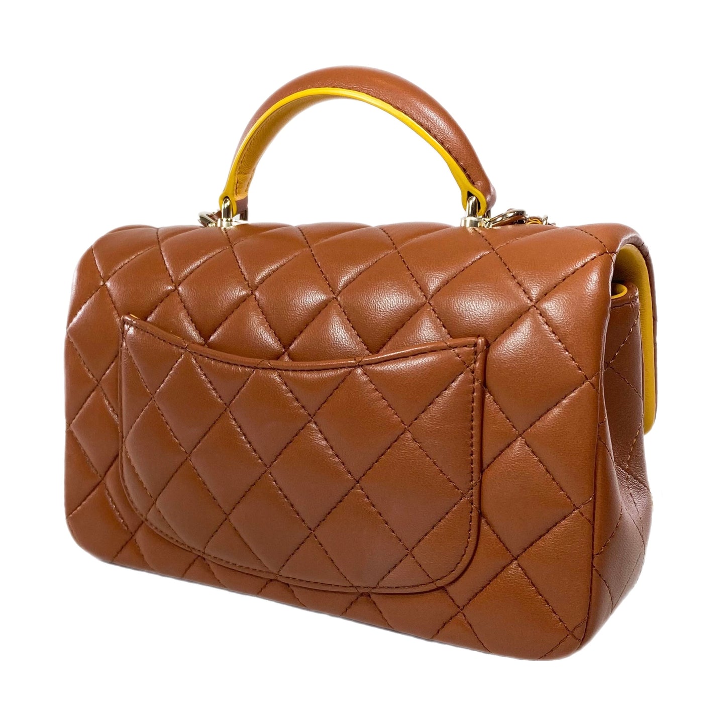 Chanel Quilted Lambskin Brown and Yellow Mini Top Handle Flap Bag