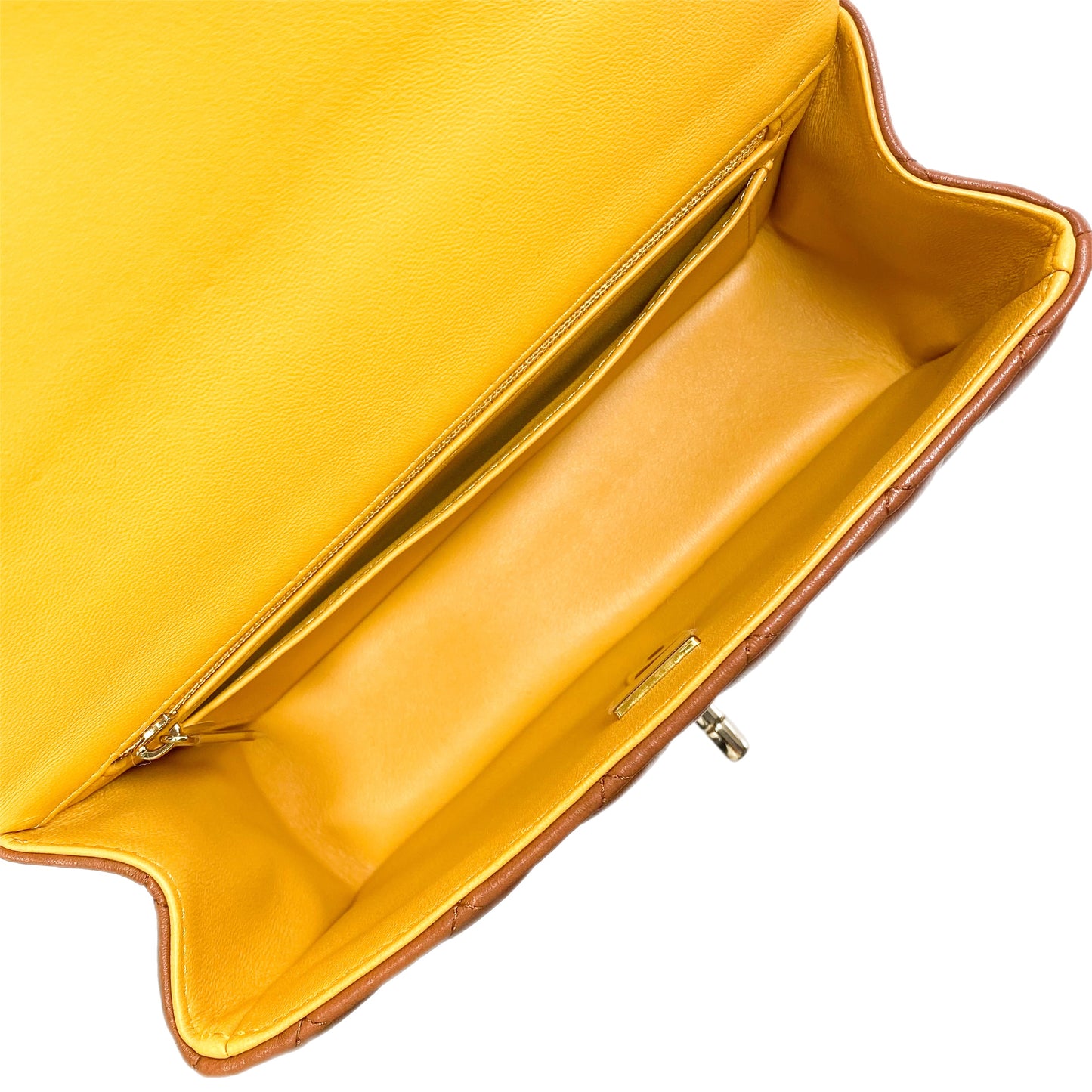 Chanel Quilted Lambskin Brown and Yellow Mini Top Handle Flap Bag