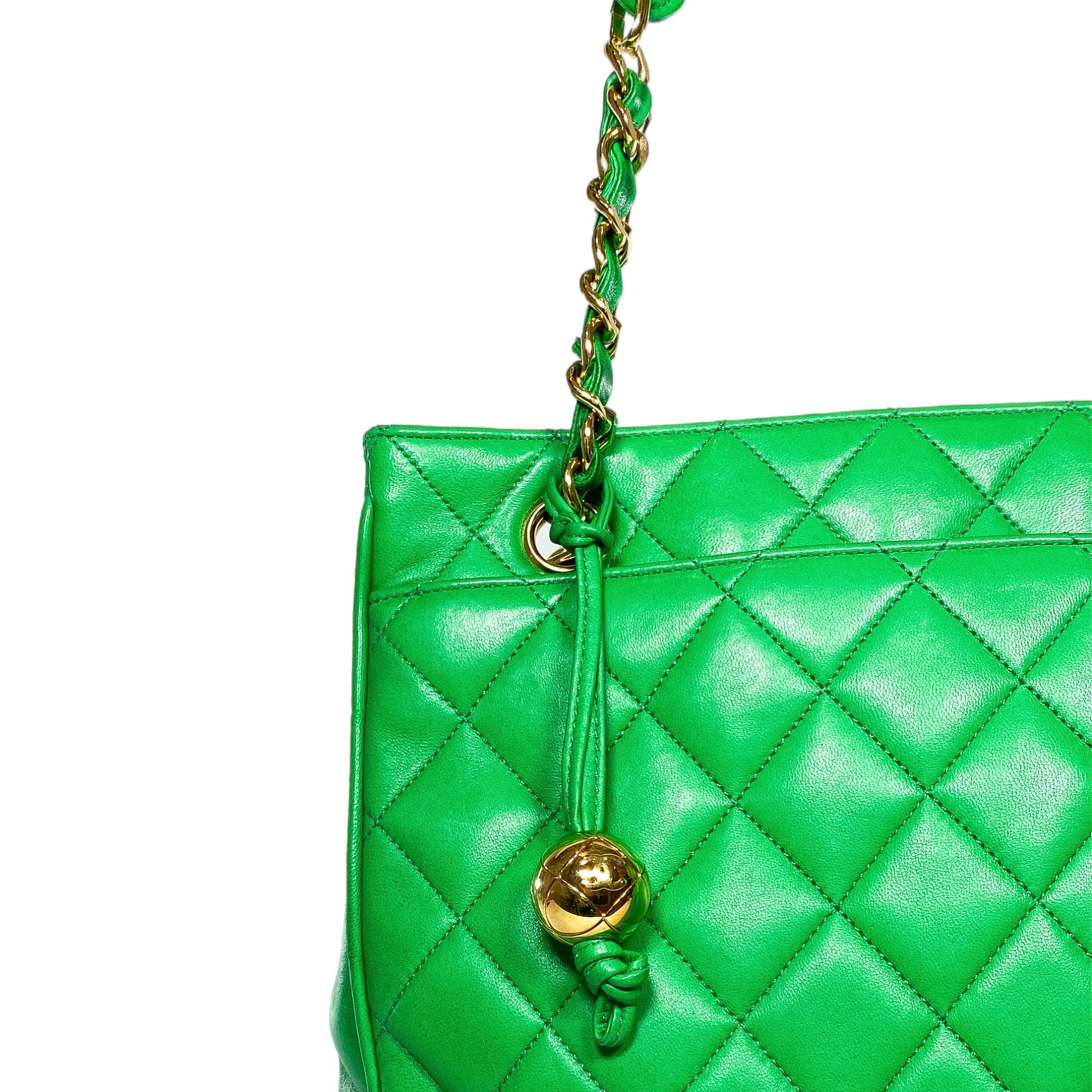 Chanel Green Lambskin Vintage Shoulder Bag