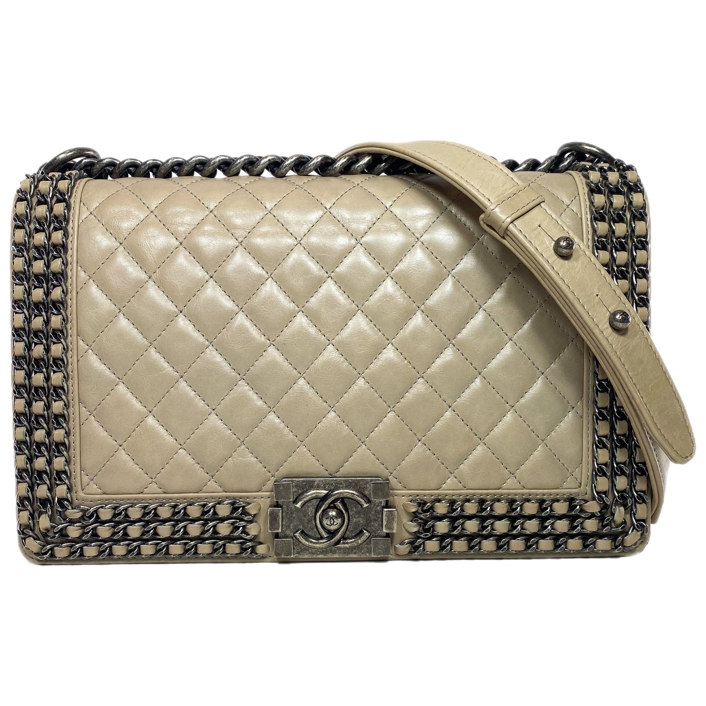 Chanel Beige New Medium Chained Boy Flap Bag