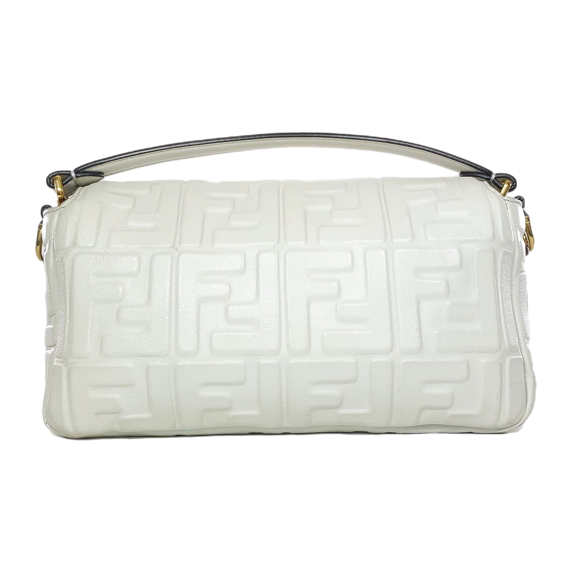 Fendi White Logo Embossed Baguette