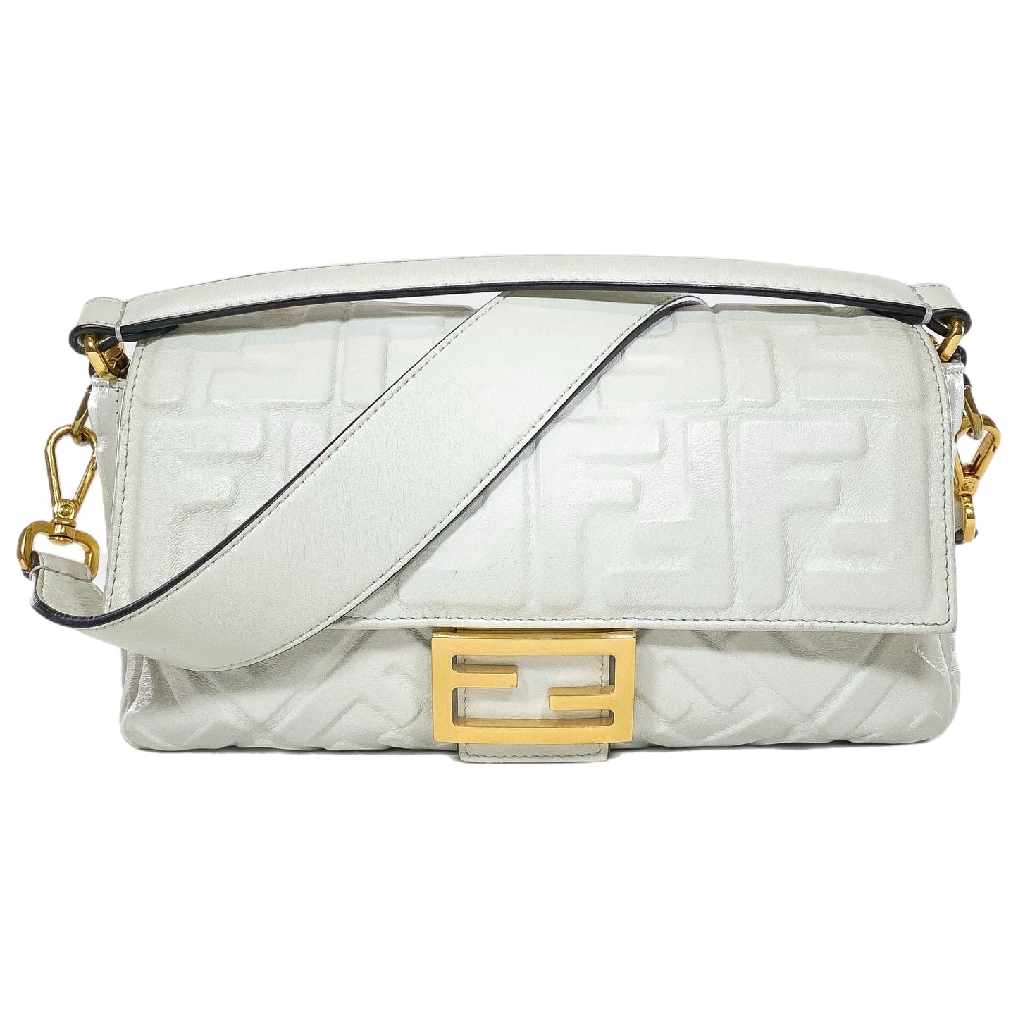 Fendi White Logo Embossed Baguette