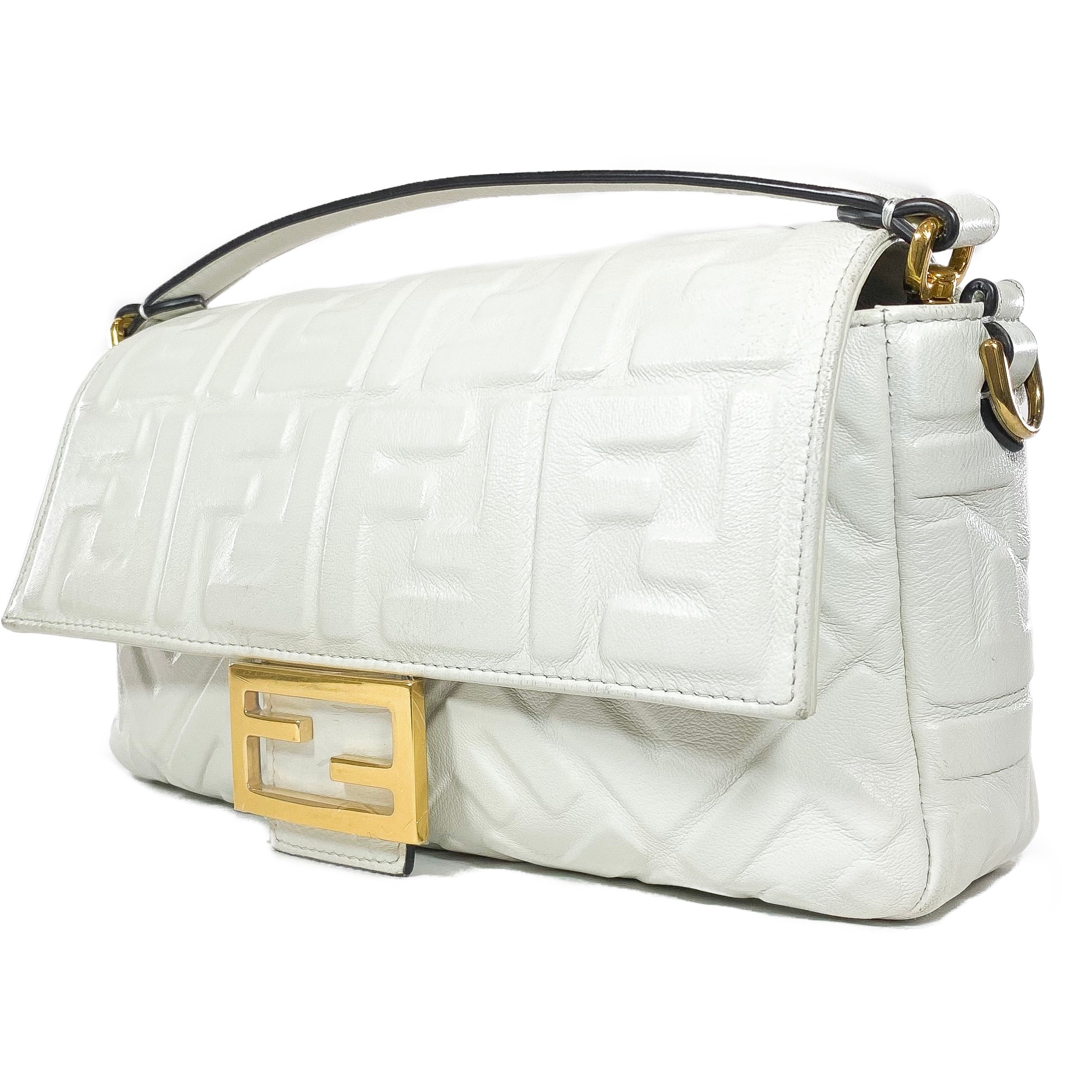 Fendi White Logo Embossed Baguette