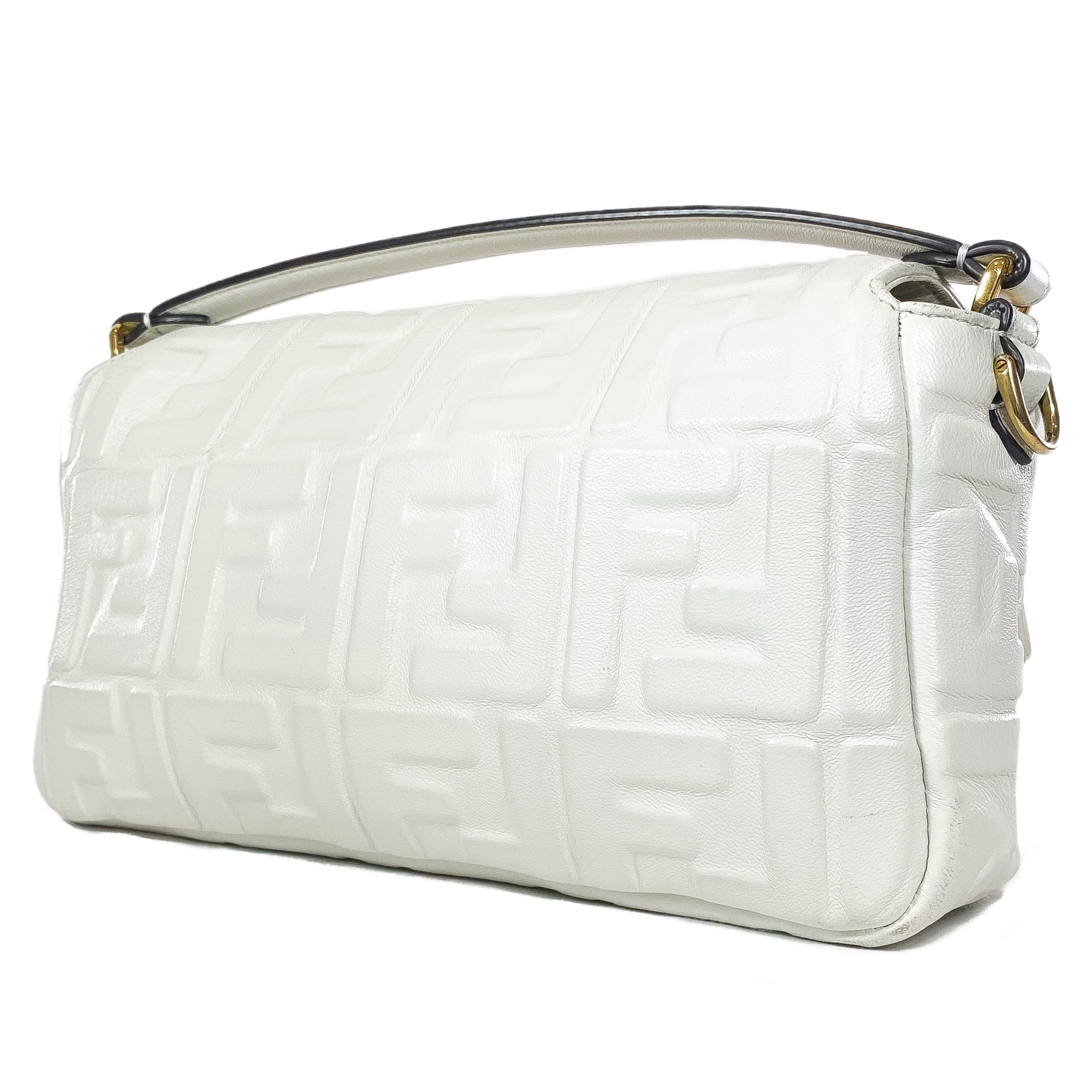 Fendi White Logo Embossed Baguette