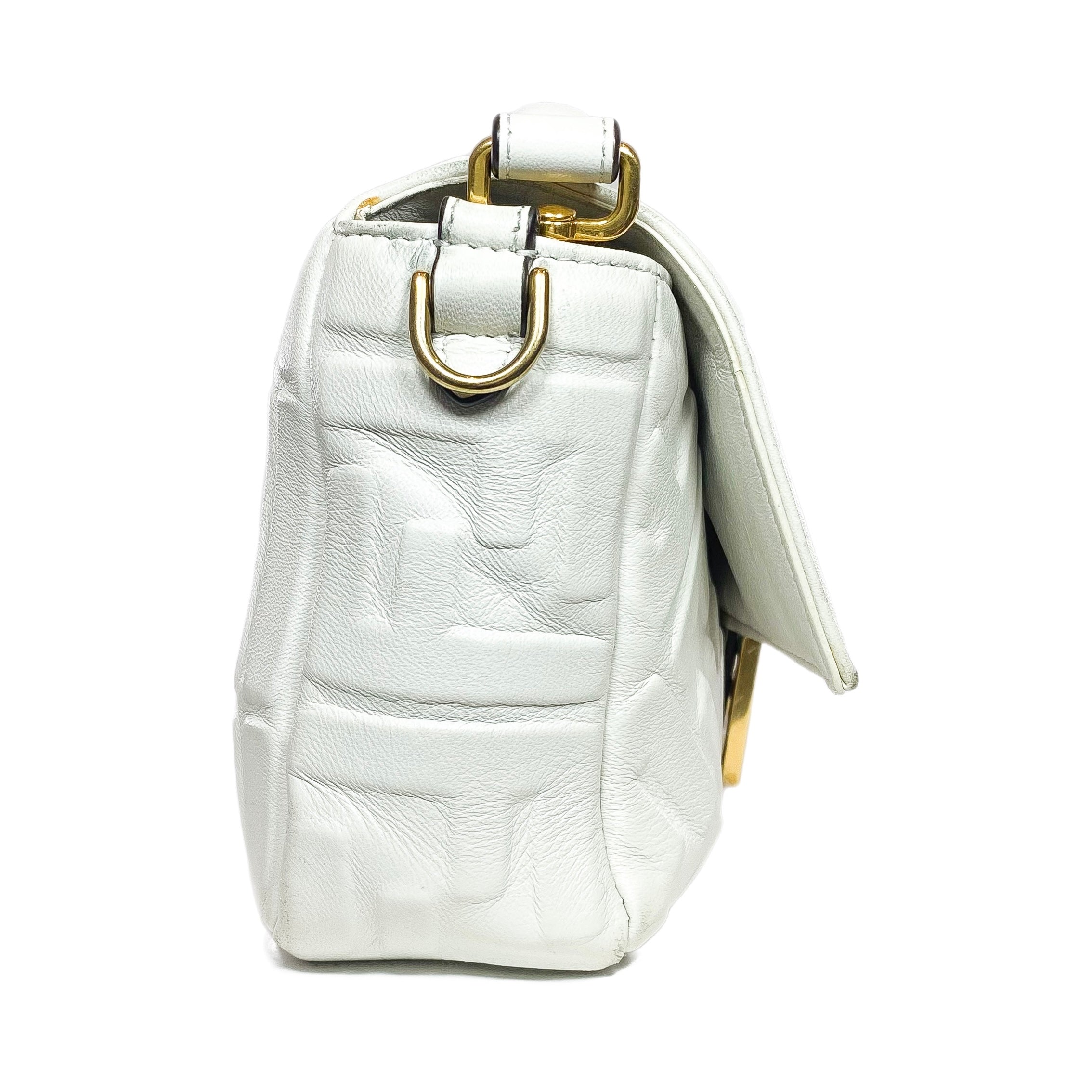 Fendi White Logo Embossed Baguette