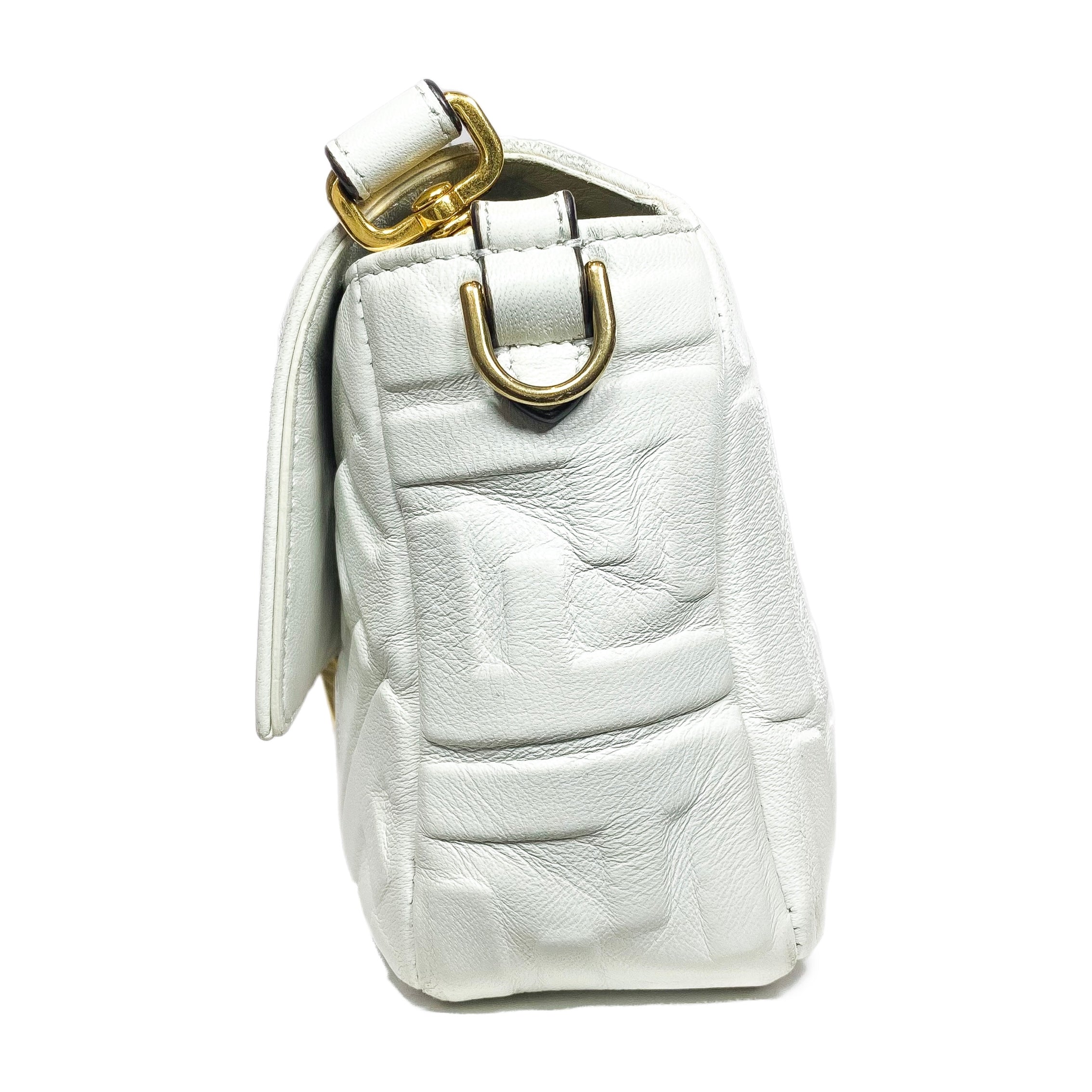 Fendi White Logo Embossed Baguette