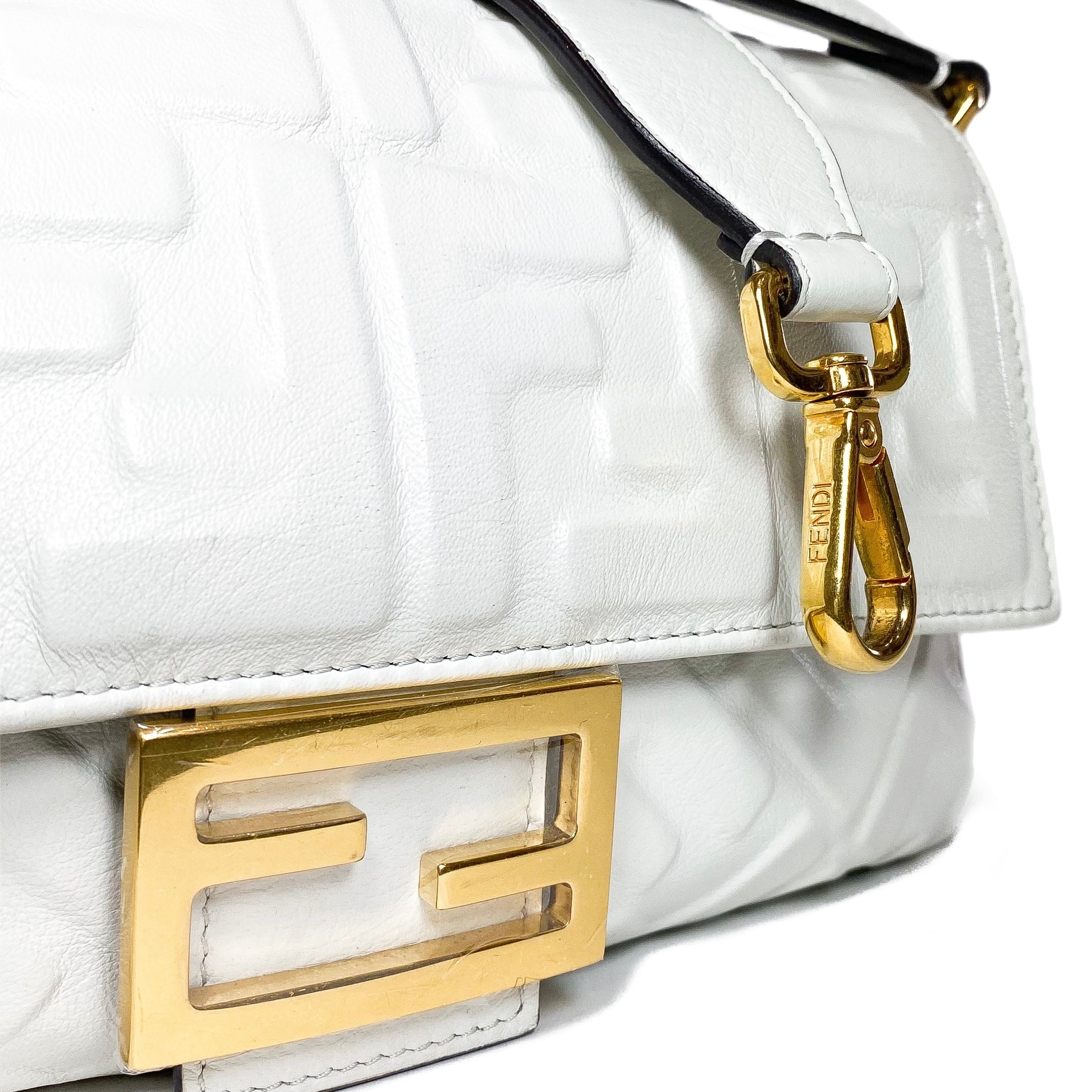 Fendi White Logo Embossed Baguette