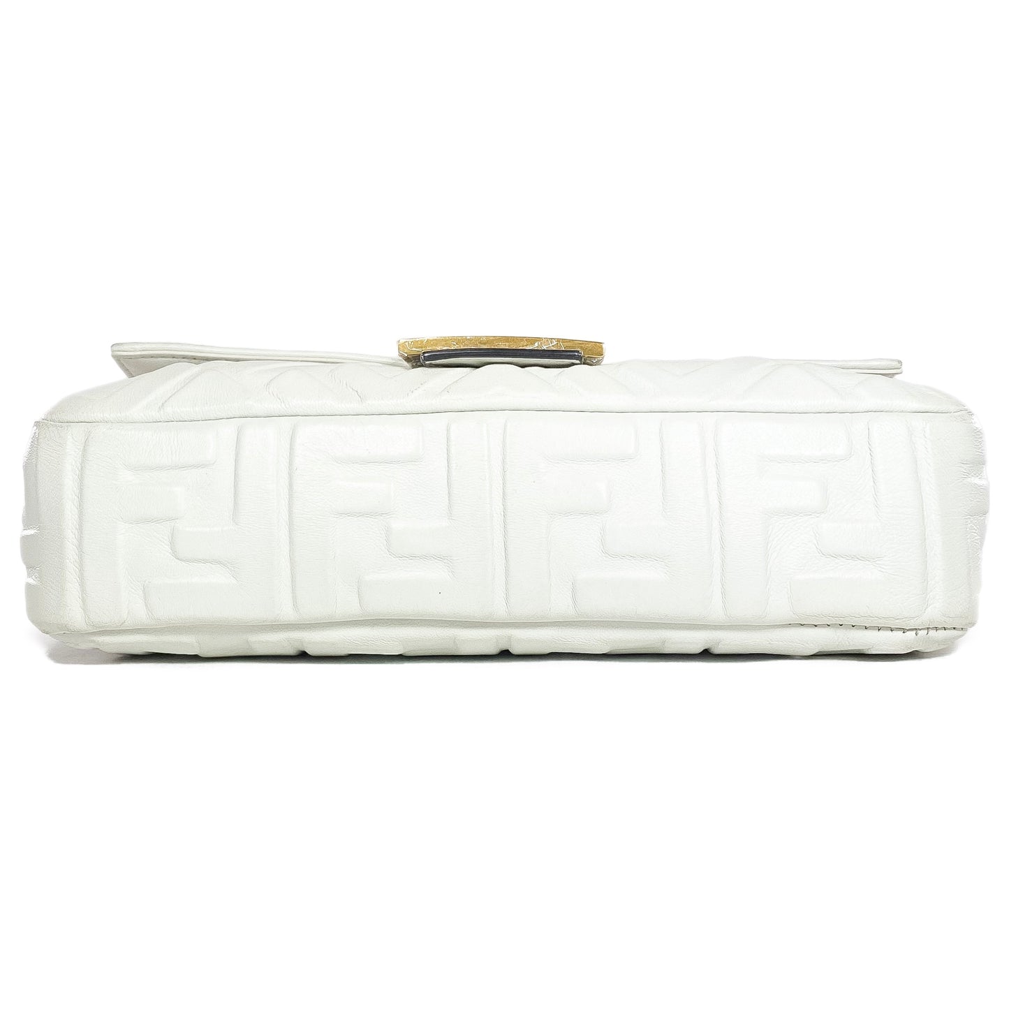 Fendi White Logo Embossed Baguette