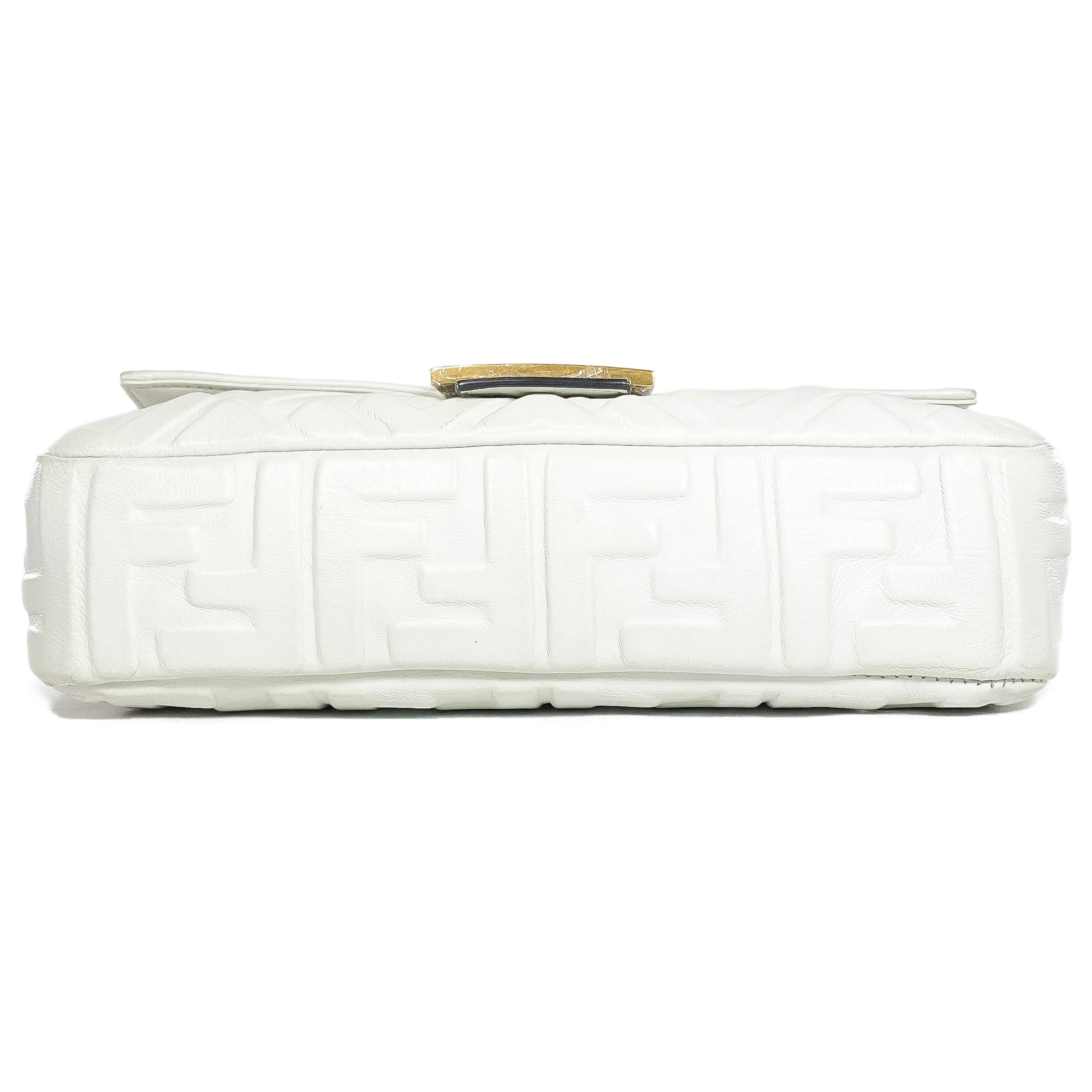 Fendi White Logo Embossed Baguette