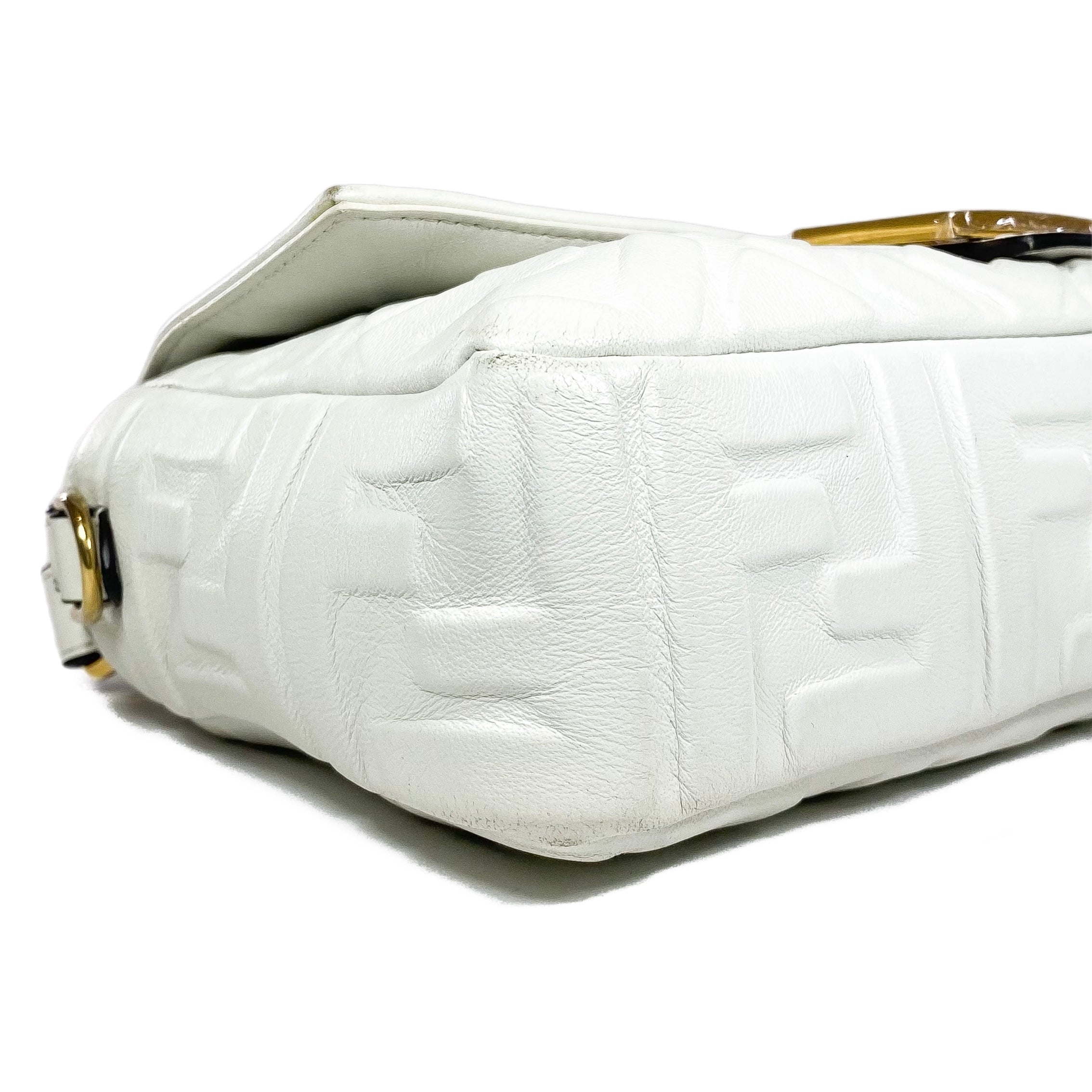 Fendi White Logo Embossed Baguette