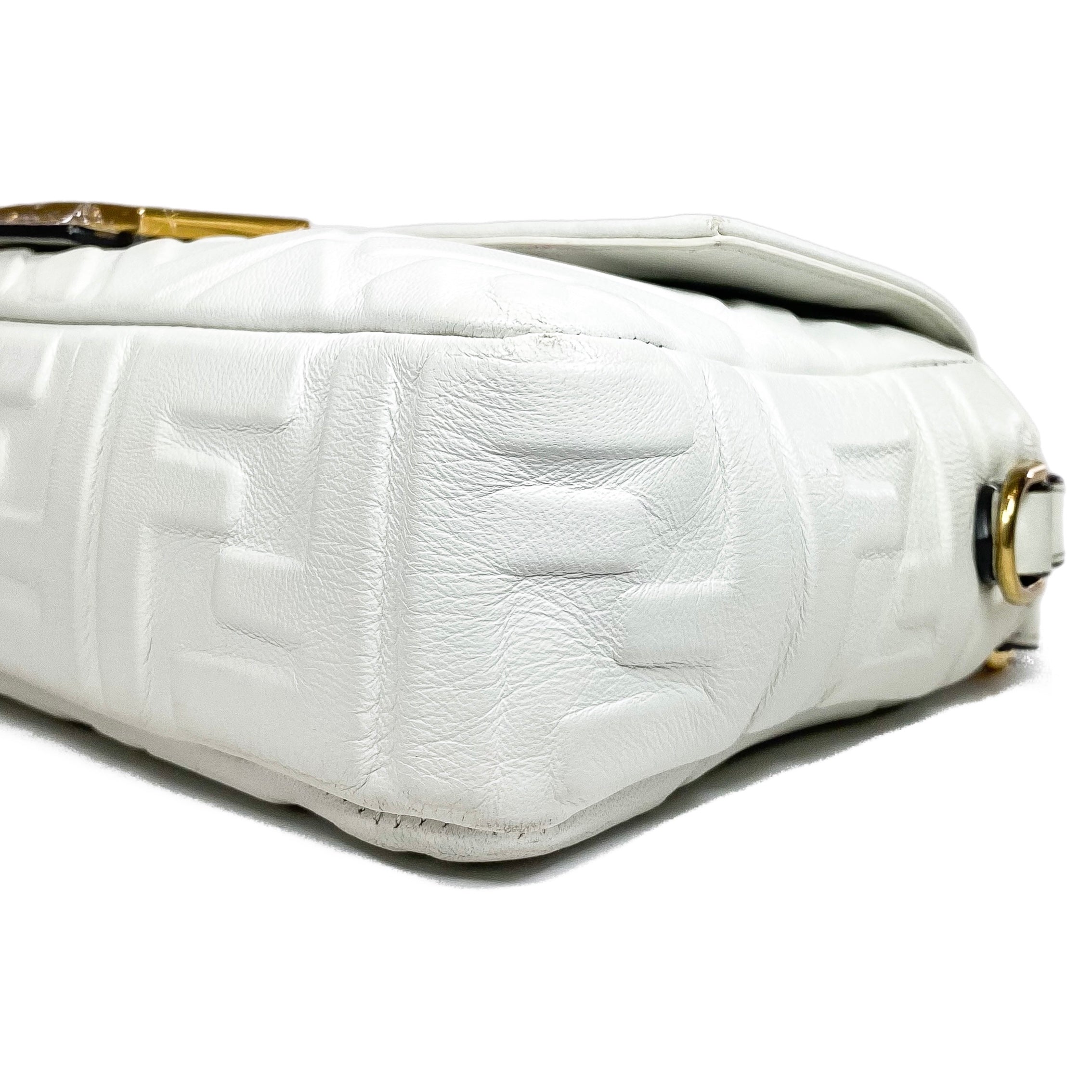 Fendi White Logo Embossed Baguette