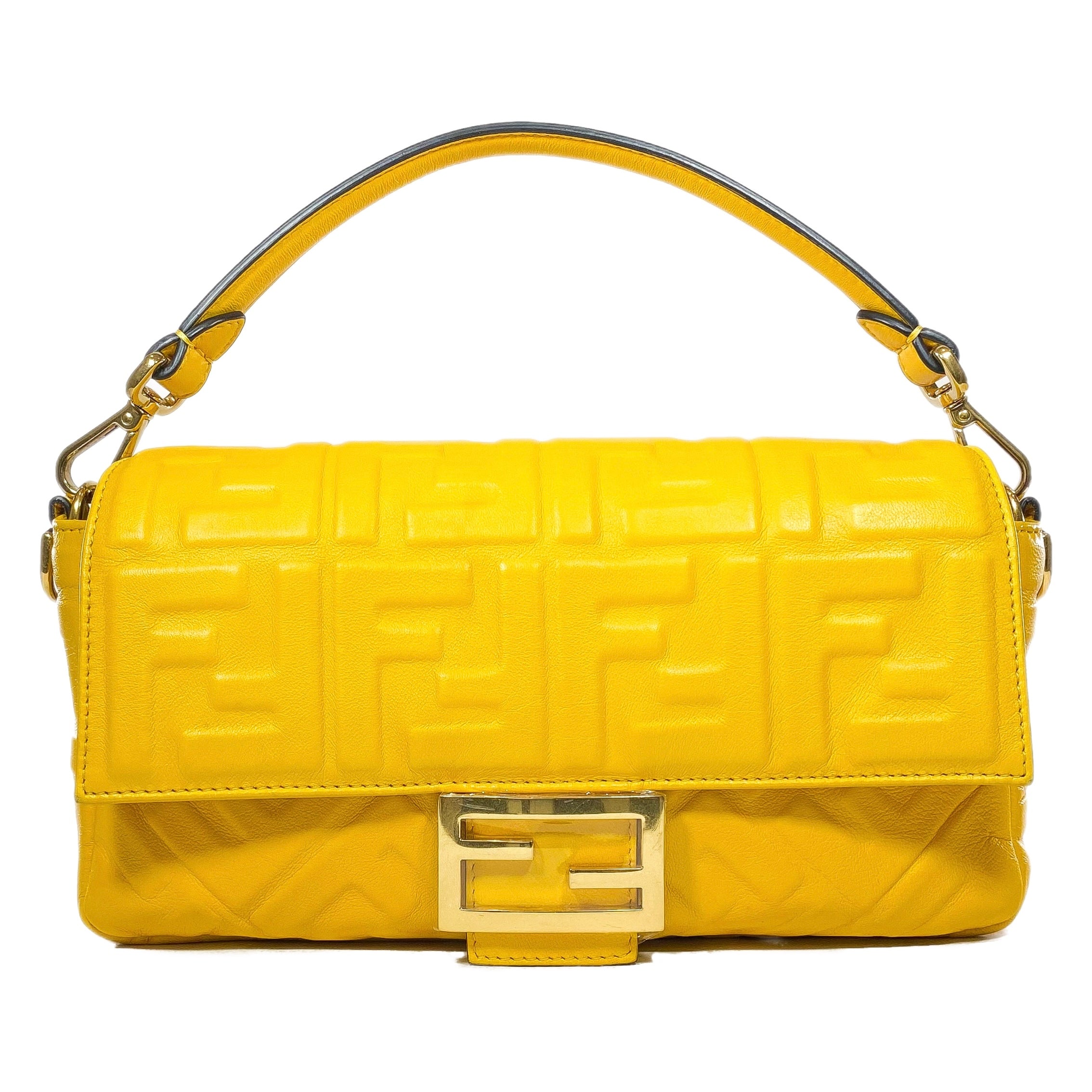 Fendi Yellow Logo Embossed Baguette