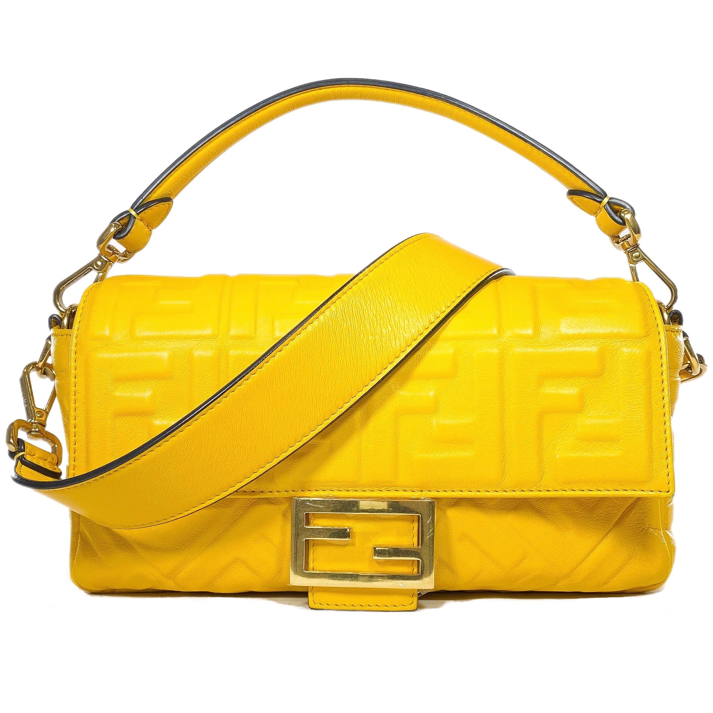 Fendi Yellow Logo Embossed Baguette