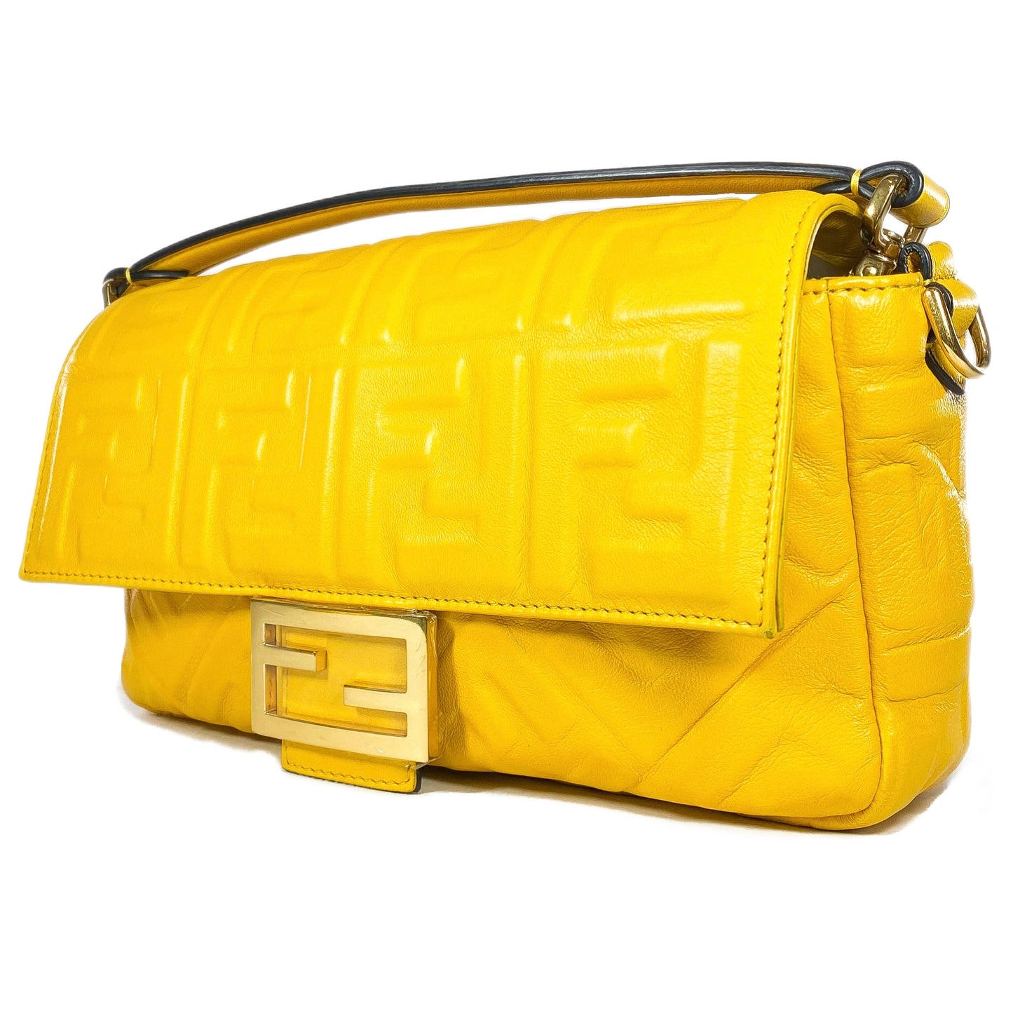 Fendi Yellow Logo Embossed Baguette