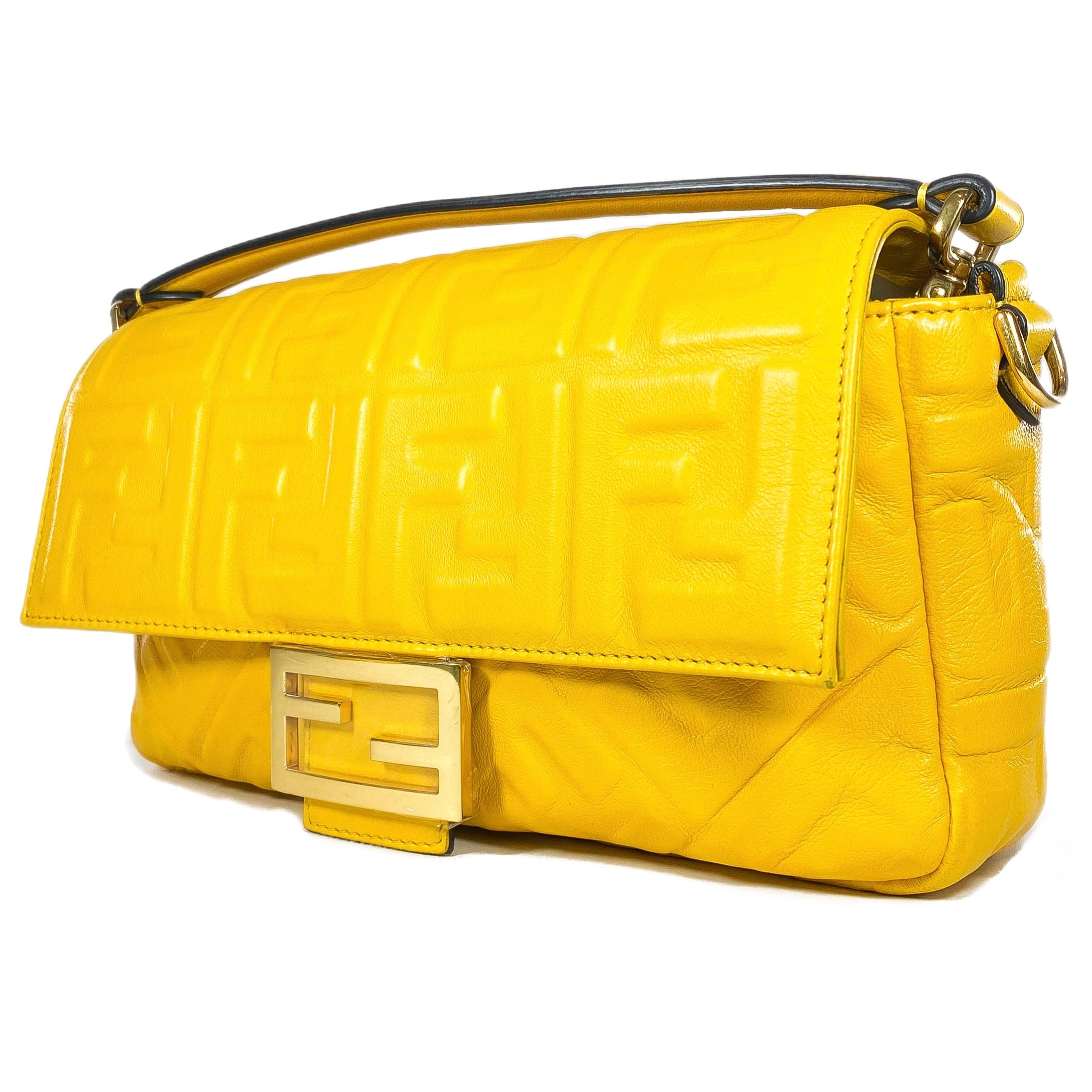 Fendi Yellow Logo Embossed Baguette