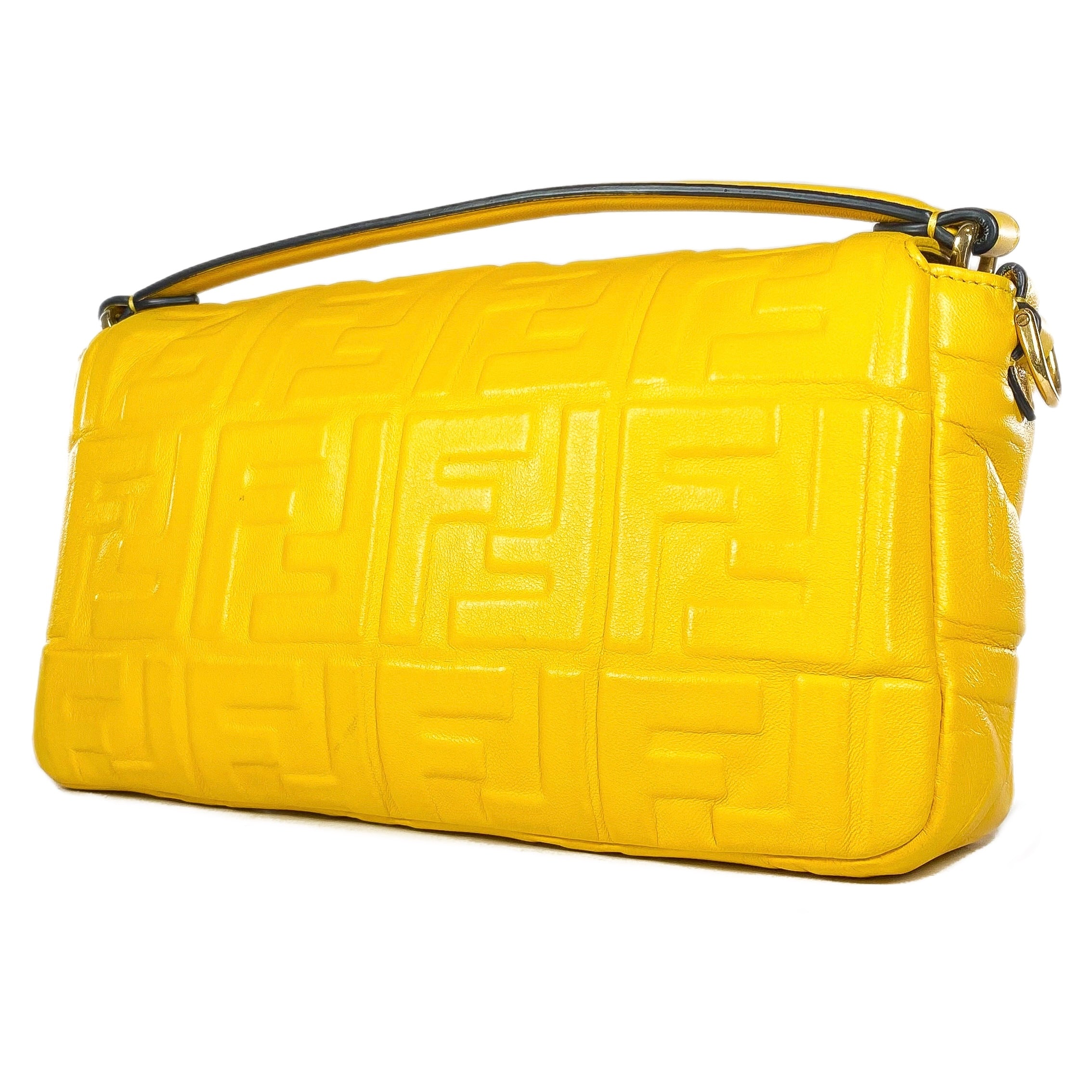 Fendi Yellow Logo Embossed Baguette