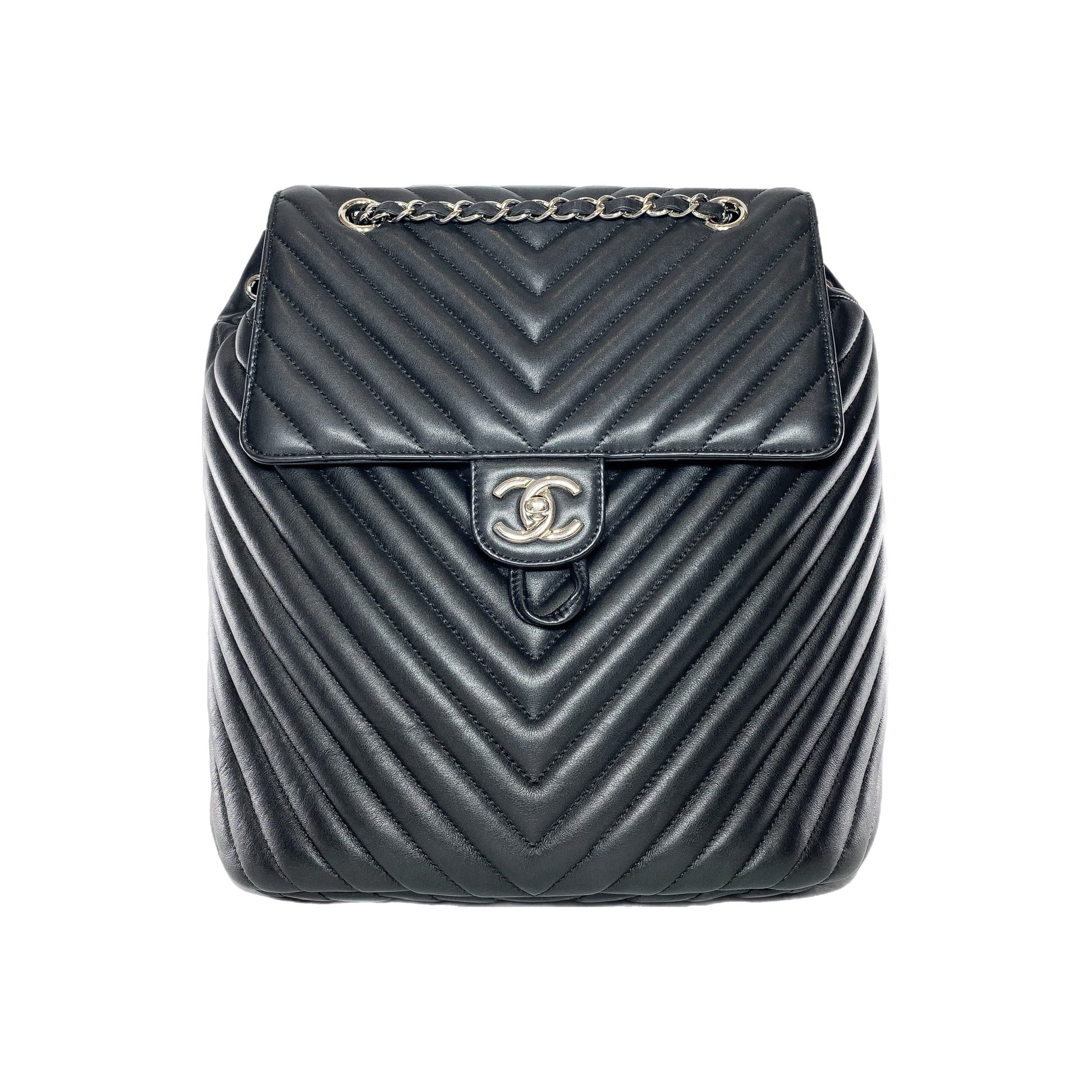 chanel leather black backpack Chanel Black Chevron Urban Spirit Backpack – Consign of the Times ™