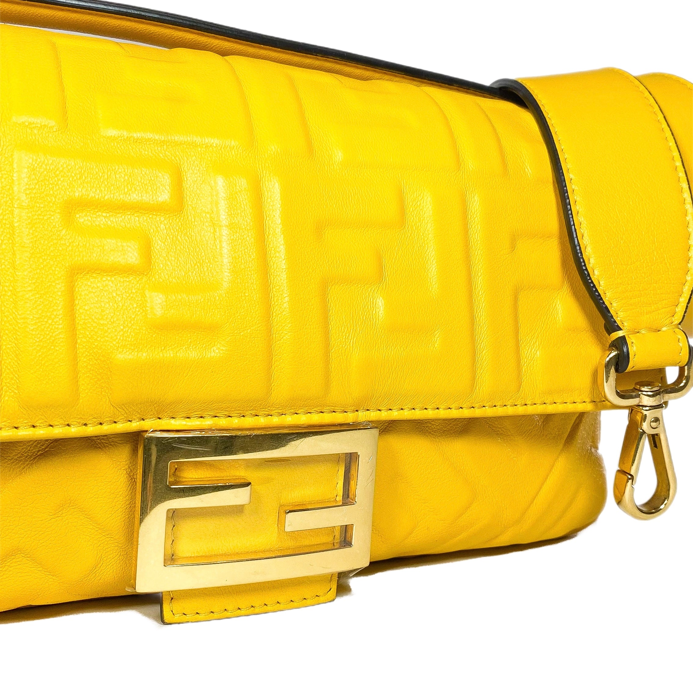 Fendi Yellow Logo Embossed Baguette