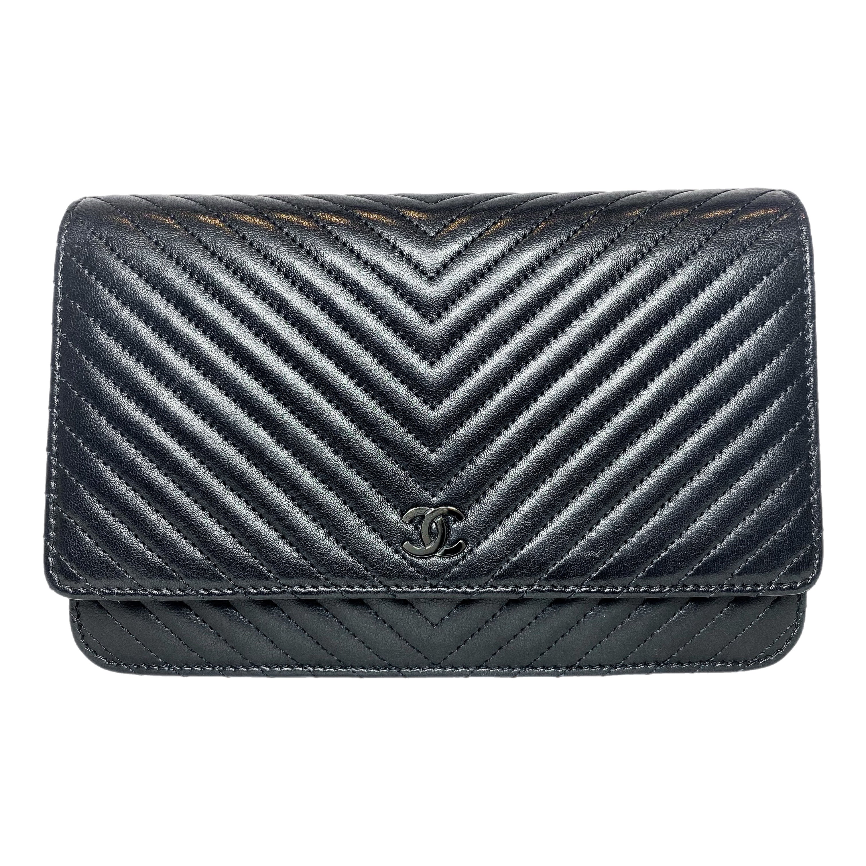 Chanel So Black Chevron Wallet on Chain