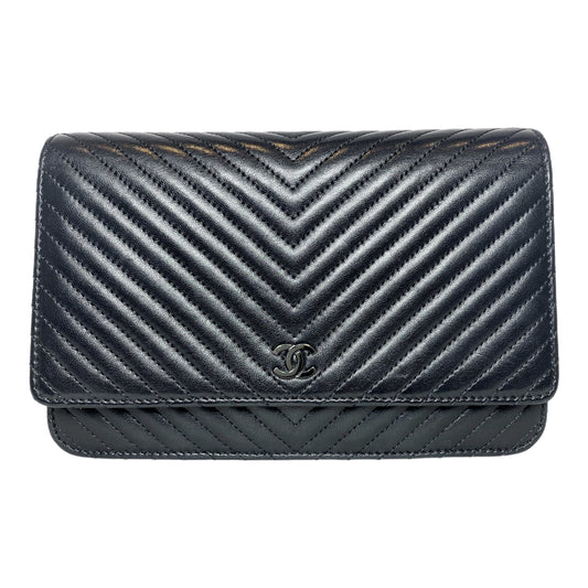 Chanel So Black Chevron Wallet on Chain