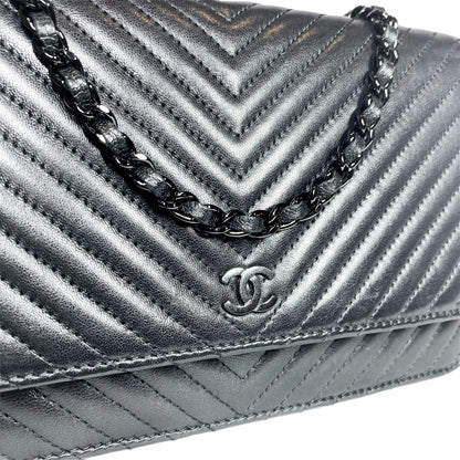 Chanel So Black Chevron Wallet on Chain