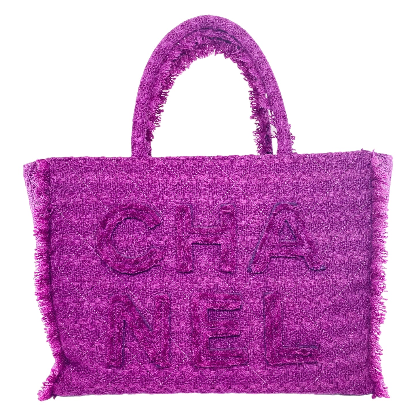 Chanel Fuchsia Tweed Wool Zipped Shopping Tote